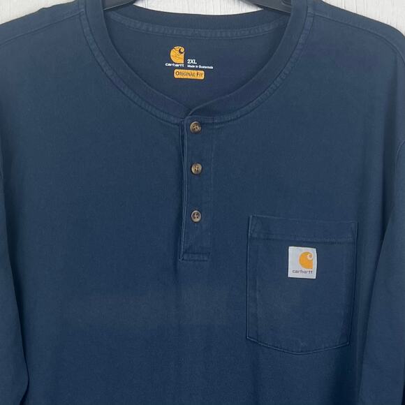 Carhartt Henley Tshirt mens 2XL original fit dark blue classic work shirt - Picture 2 of 6